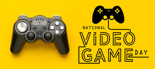 Modern joystick on yellow background