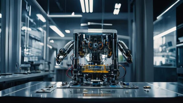Futuristic Robotic Laboratory with Precision Microchip Assembly