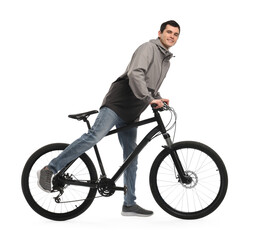 Obraz premium Smiling man with bicycle isolated on white