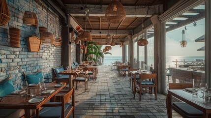 Fototapeta premium seaside restaurant with walls made of sea-washed bricks, offering diners not only seafood but also a piece of the coastal heritage