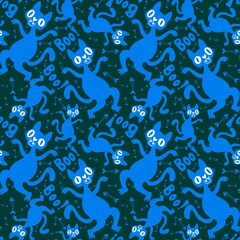 Halloween animals seamless cats and pumpkins pattern for wrapping paper