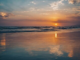 Obraz premium beautiful sunset at the beach, high ligth blue