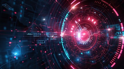 Futuristic Technology Background. Abstract Digital Interface with Glowing Lights and Circles