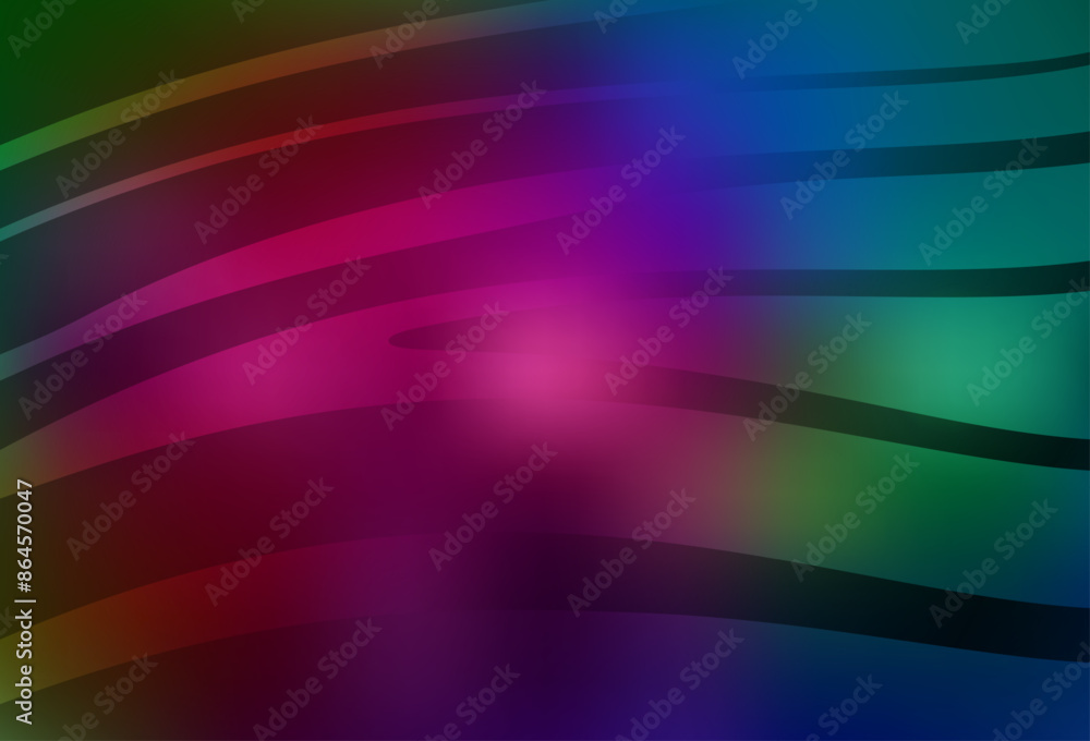Poster dark multicolor vector template with curved lines.