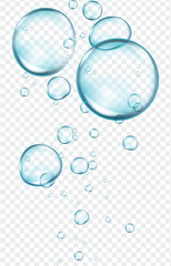 Realistic underwater bubbles isolated on transparent background
