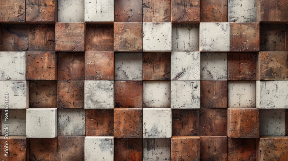 Poster abstract high resolution texture of brick block pattern in brown and white squares