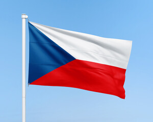 Czech Republic flag on stick on sky background. Realistic flag illustration