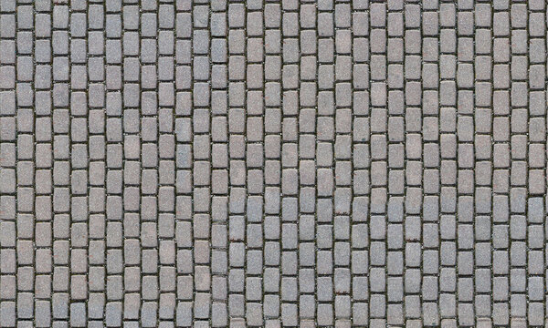 Pavement with interlocking textured bricks seamless pattern. Vector pathway texture top view. Outdoor concrete slab sidewalk. 
