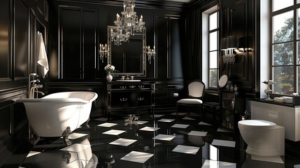 Stylish bathroom in black and white
