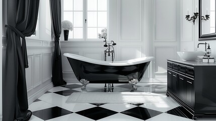 Stylish bathroom in black and white