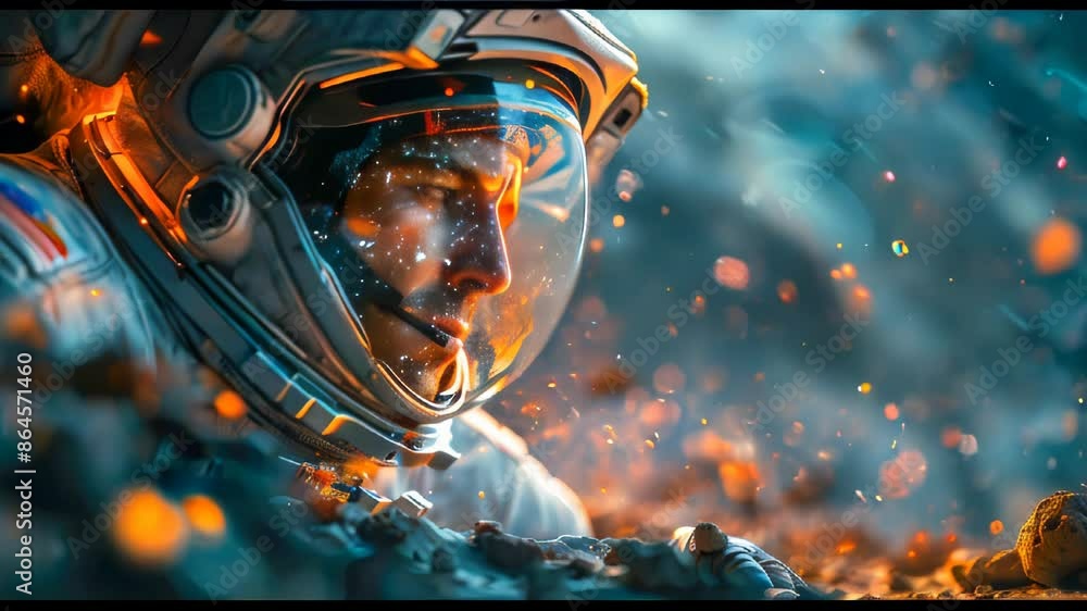 Aufkleber astronaut in a spacesuit on an asteroid or planet moon in outer space