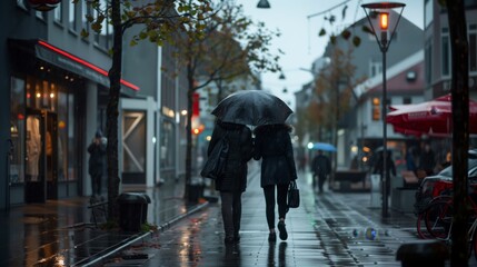 Reykjavik street in rainy weather