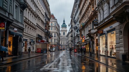 Obraz premium Vienna street in rainy weather