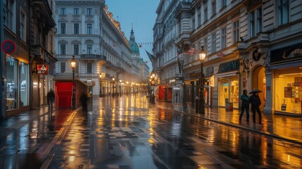 Vienna street in rainy weather