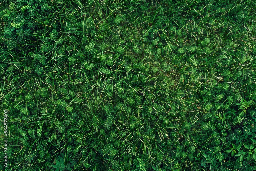 Poster aerial view of lush green grass texture filling the frame with vibrant natural patterns and intricat - Posters