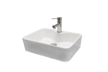 white washbasin with tap isolated on white background