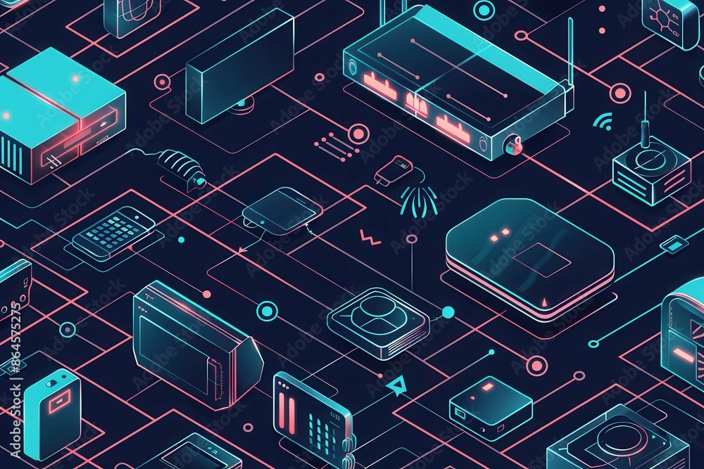 Leinwandbilder an illustration showcasing various network devices, such as routers, modems, and smart home gadgets,