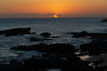 Fototapeta premium Dramatic sunset with colorful clouds. Late afternoon, twilight.