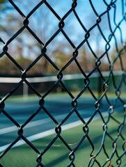 Fototapeta premium Chain Link Fence Tennis Court Background