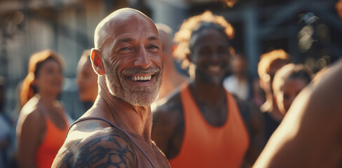 Kraftsportler nimmt gemeinsam mit anderen an Sportkurs teil