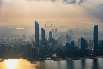 Abu Dhabi Skyline Morning Mist Panoramic Landscape Aerial View