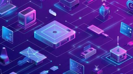 An illustration showing various network devices, like routers, modems, and smart home gadgets, connected by abstract lines symbolizing data flow. Generative AI