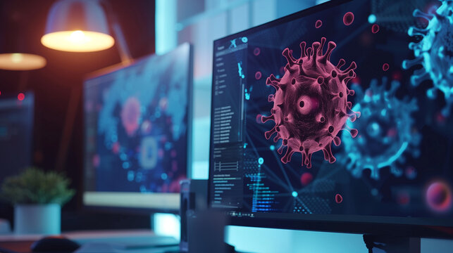 Close-up of a computer screen displaying an antivirus scan in progress