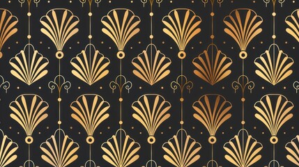 Elegant gold art deco pattern with black background
