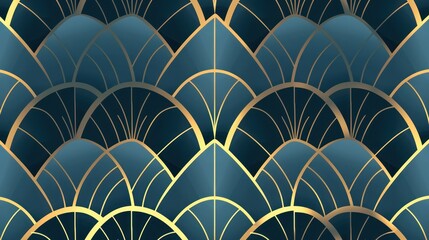 Elegant gold and blue art deco pattern background design.