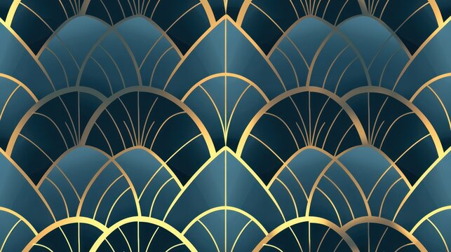 Elegant gold and blue art deco pattern background design.