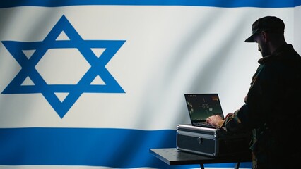 Israel Air Defense Forces early warning systems operator monitoring incoming enemy aerial attacks....