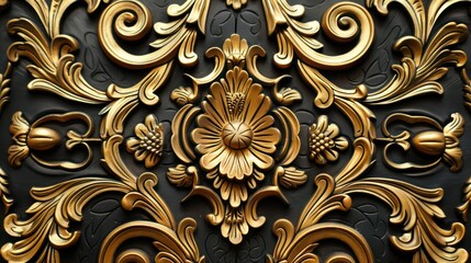 Ornate gold embossed pattern against a dark background