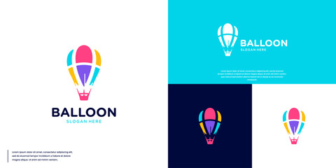 hot air balloon, air transportation, fun style, logo design element.