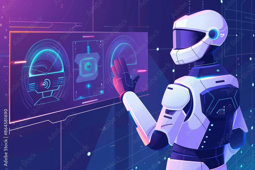 Aufkleber White Robot Using Artificial Intelligence Technology in a Digital World