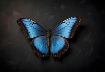 Blue and black morpho peleides species butterfly isolated macro on black dark background hd