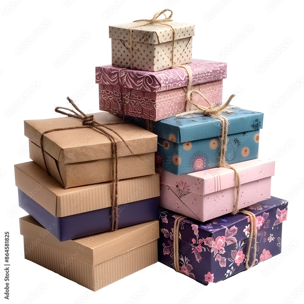 Poster a stack of boxes with different patterns and colors