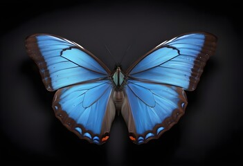 Fototapeta premium Blue and black morpho peleides species butterfly isolated macro on black dark background hd