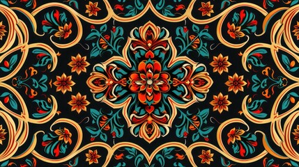 Vibrant floral abstract pattern on a dark background.