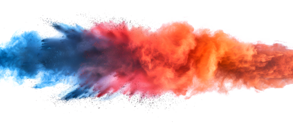 A colorful explosion of smoke and dust is depicted in the image
