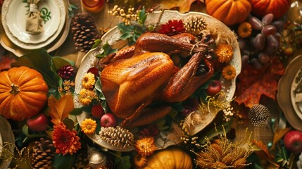 Turkey Platter with Fall Decorations