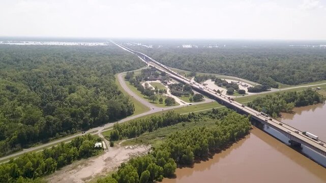Aerial view of a highway in the Atchafalaya basin