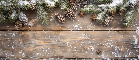 Rustic background banner with winter theme for your text; featuring copy space image.