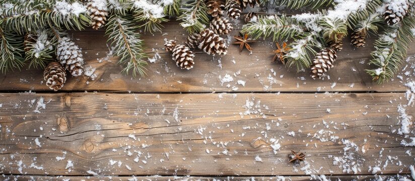 Rustic background banner with winter theme for your text; featuring copy space image.