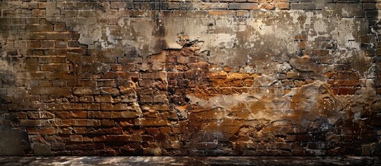 Obraz premium Background featuring an aged, worn brick wall with copy space image.