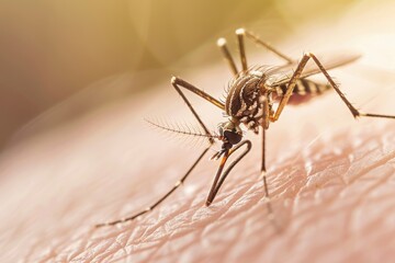 mosquito before pinching skin closeup