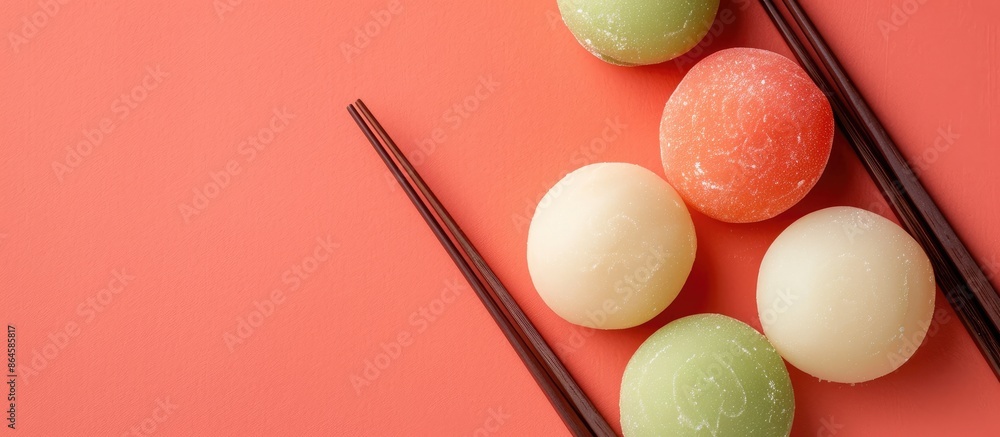 Poster colorful background sets the scene for delicious japanese mochi and chopsticks in a visually appeali