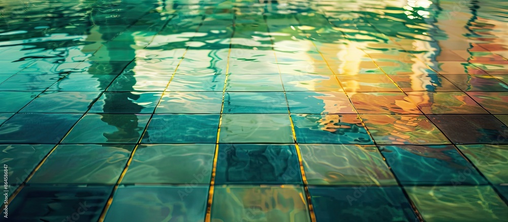 Poster reflection of swimming pool tiles on the surface creates a mesmerizing copy space image.