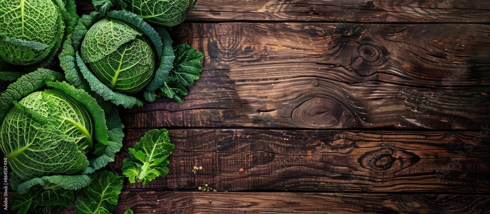 Canvas Prints Cabbage displayed on a wooden surface with copy space image.