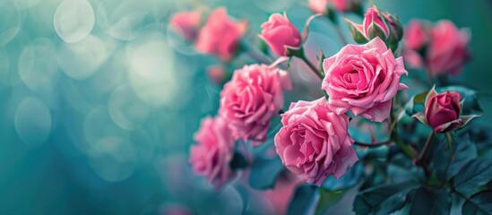 Obraz premium Detailed view of a bunch of vibrant pink roses with a blurred background, ideal for a copy space image.