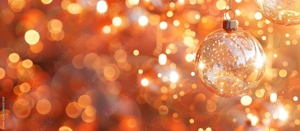 Aufkleber shiny orb-shaped lights create bokeh effect against an orange backdrop in the copy space image.